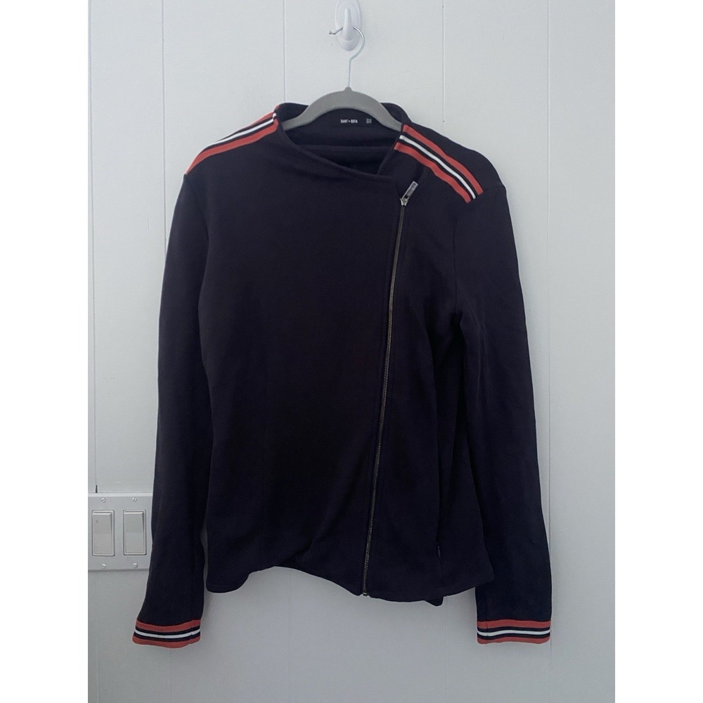 Saint + Sofia Rock & Roll Biker Jacket Navy Blue Red/White Racing Stripes Sz 8